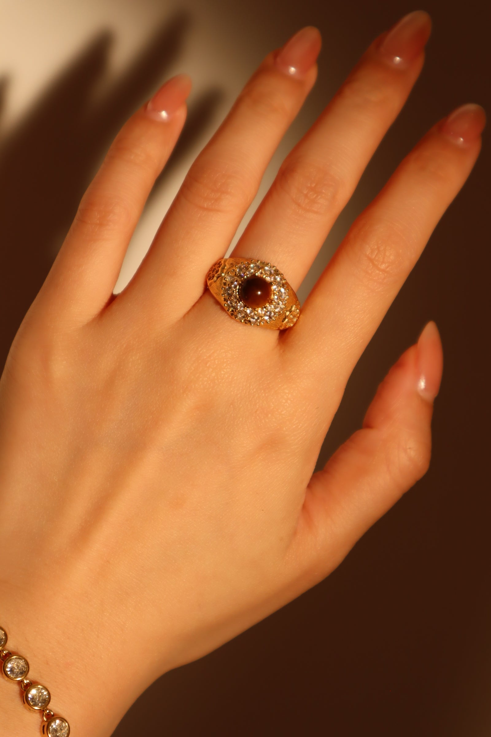 18K Real Gold Plated Tigerite Brown Gem Ring