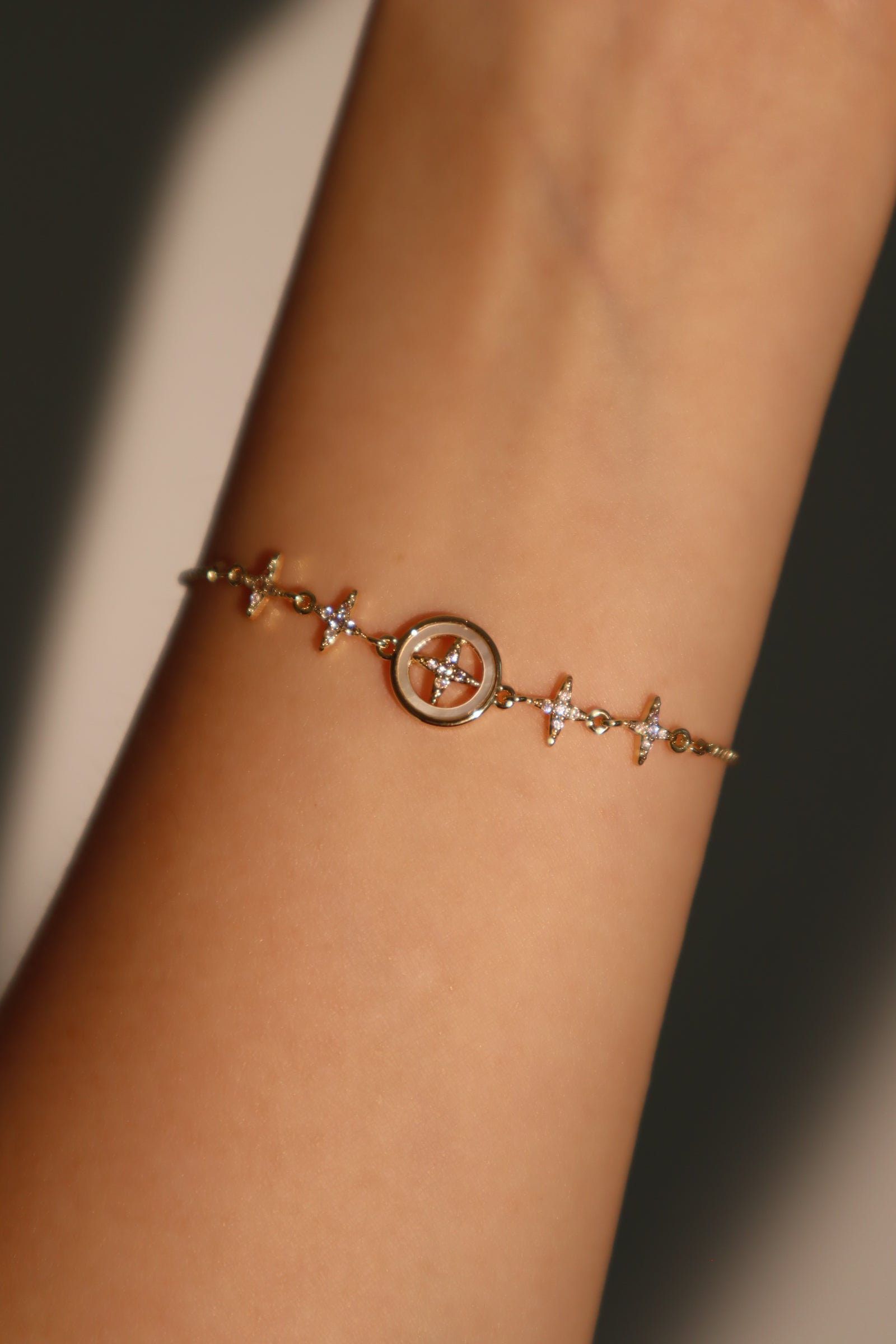 14K Real Gold Plated Diamond Pole Star Bracelet