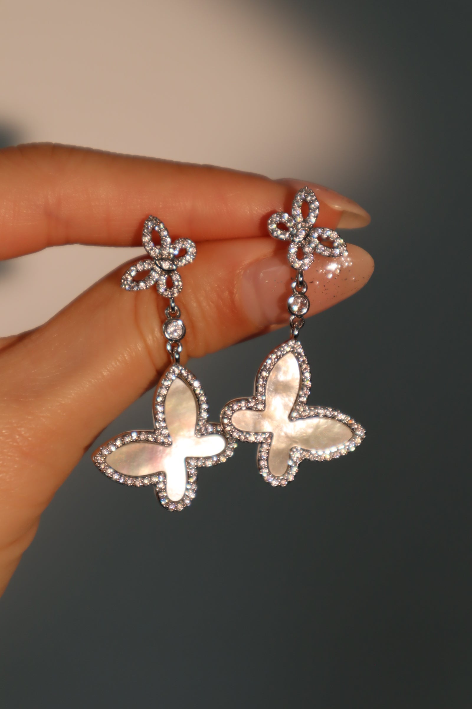 Diamond Shell Butterfly Earrings