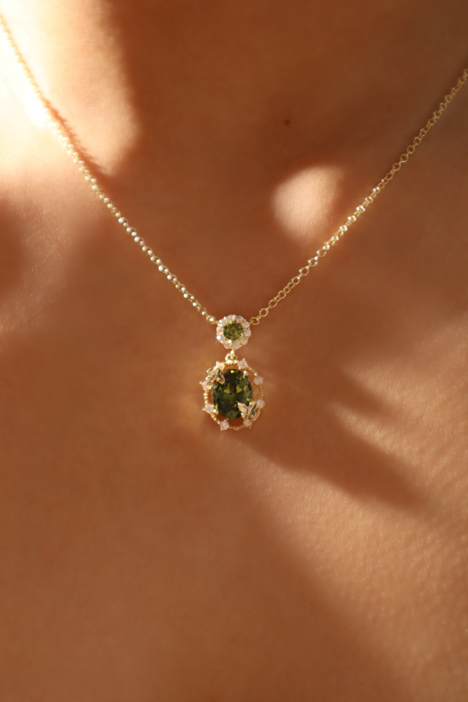 14K Real Gold Plated Emerald Butterfly Necklace