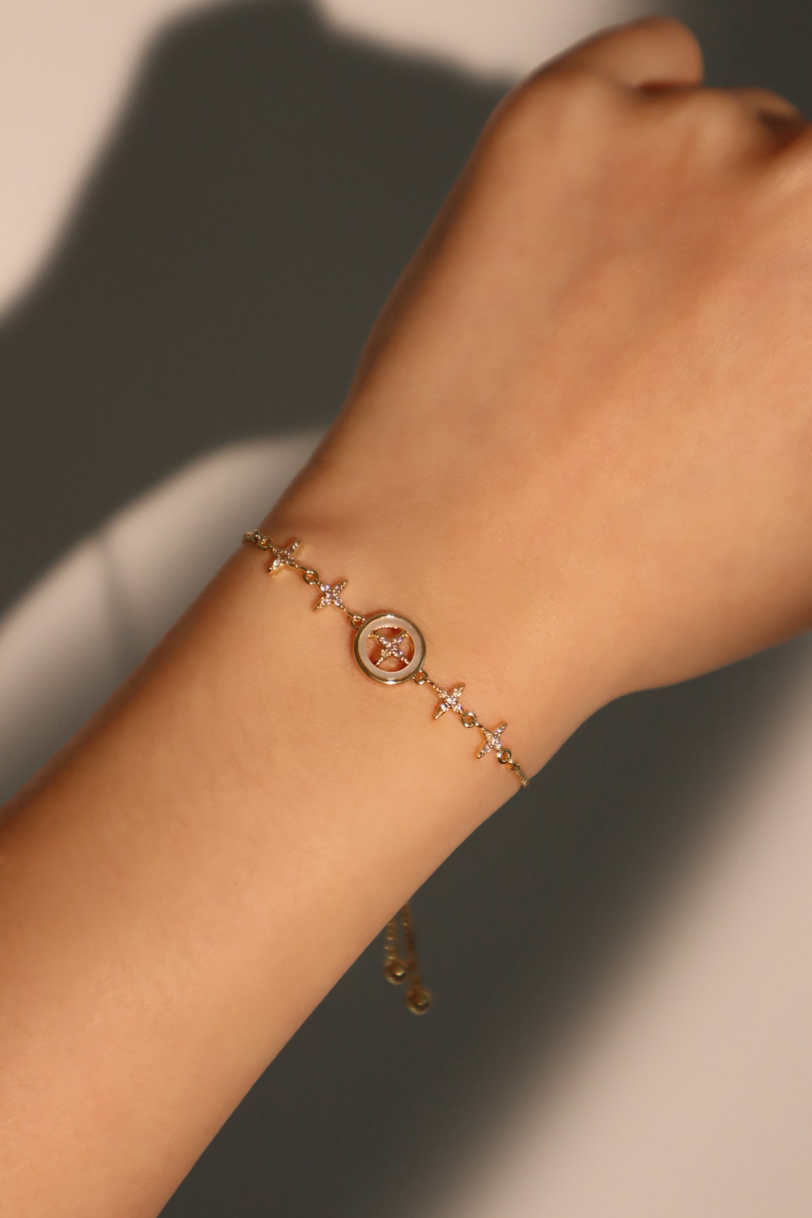 14K Real Gold Plated Diamond Pole Star Bracelet