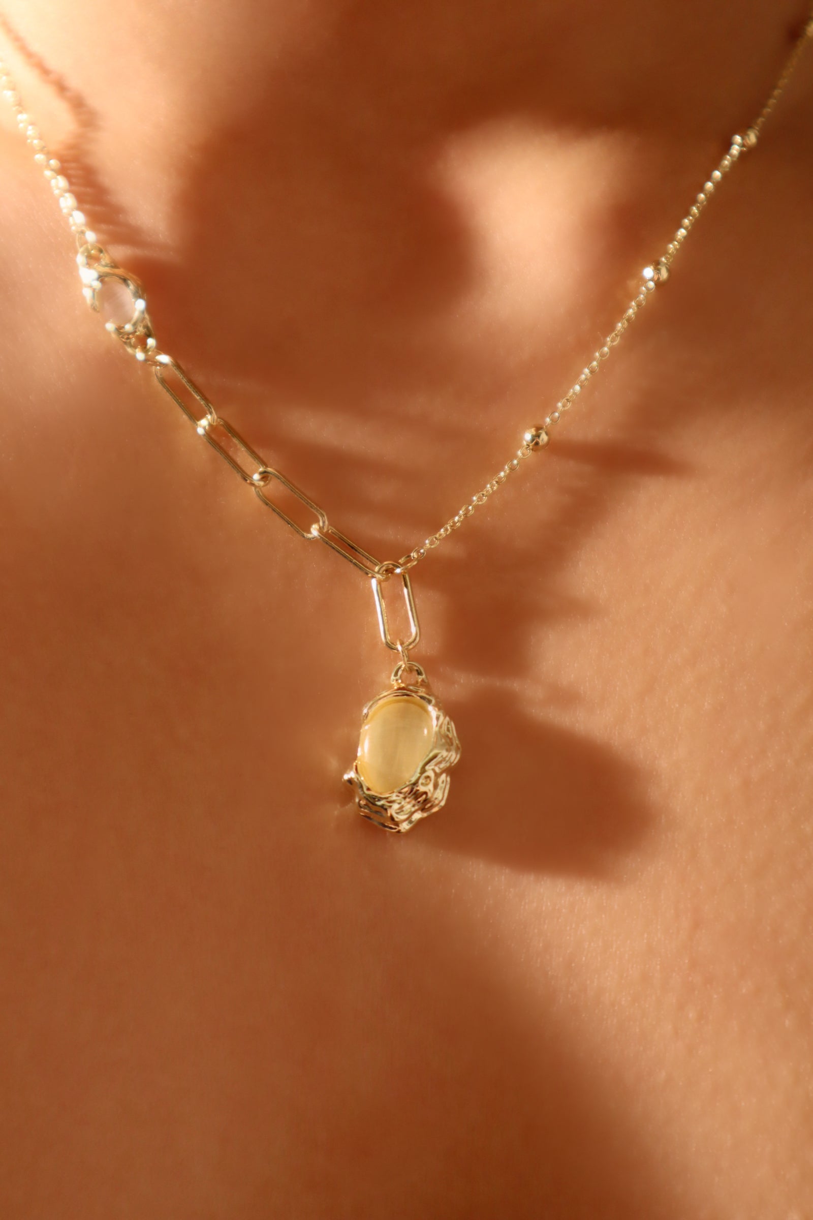 14K Real Gold Plated Opal Droplet Necklace