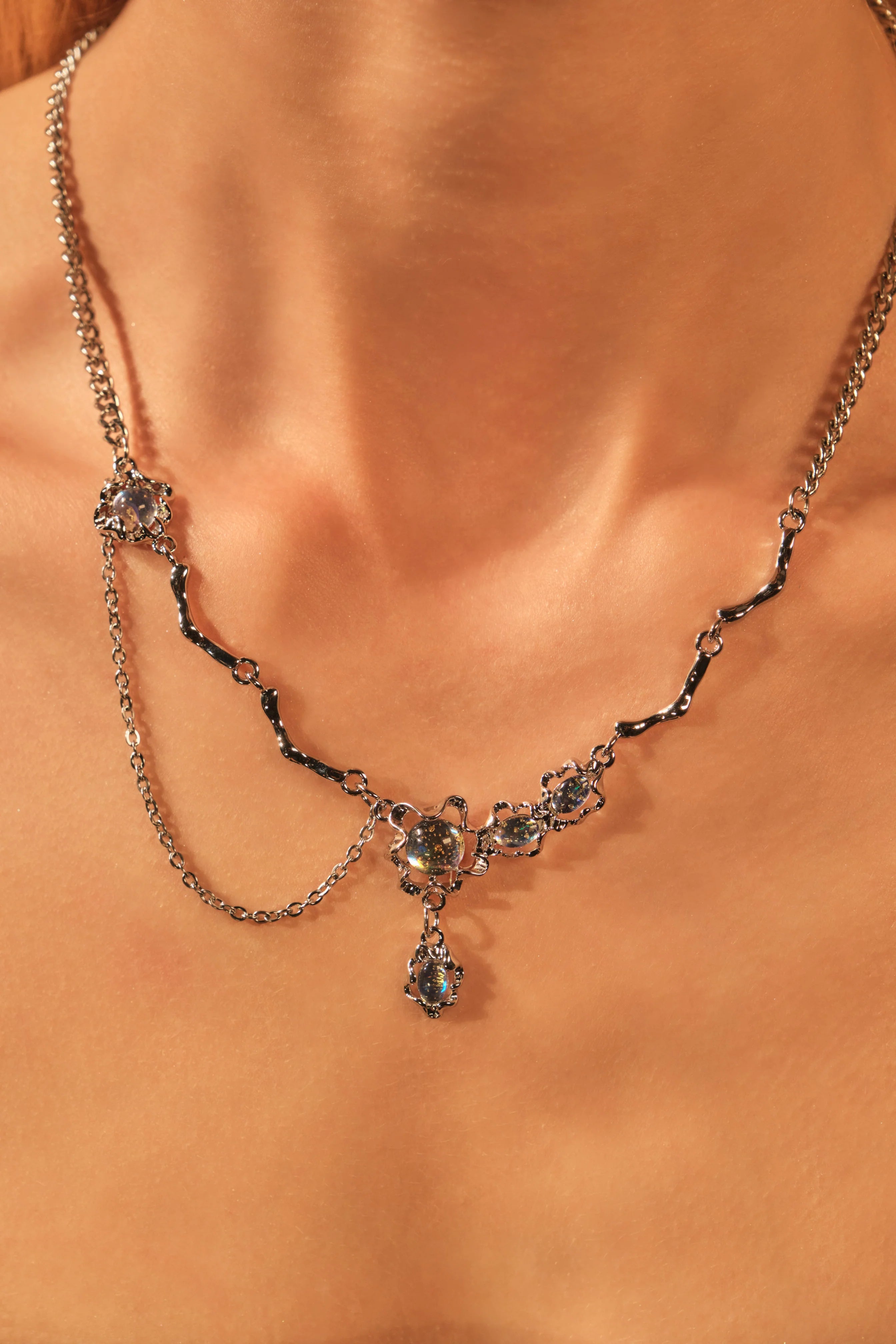Deep Blue Moonstone Dangle Necklace