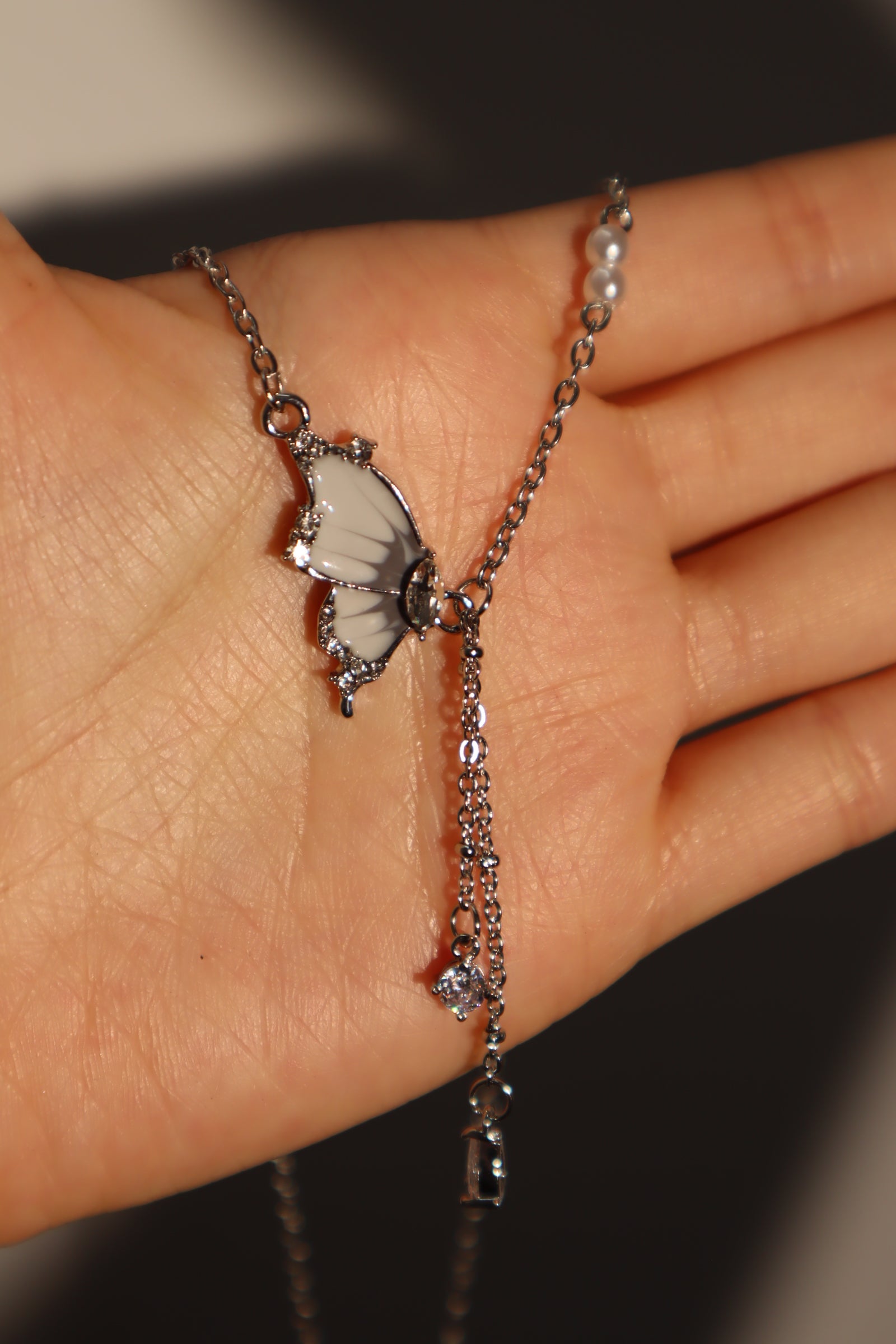 Diamond Butterfly Pearls Necklace