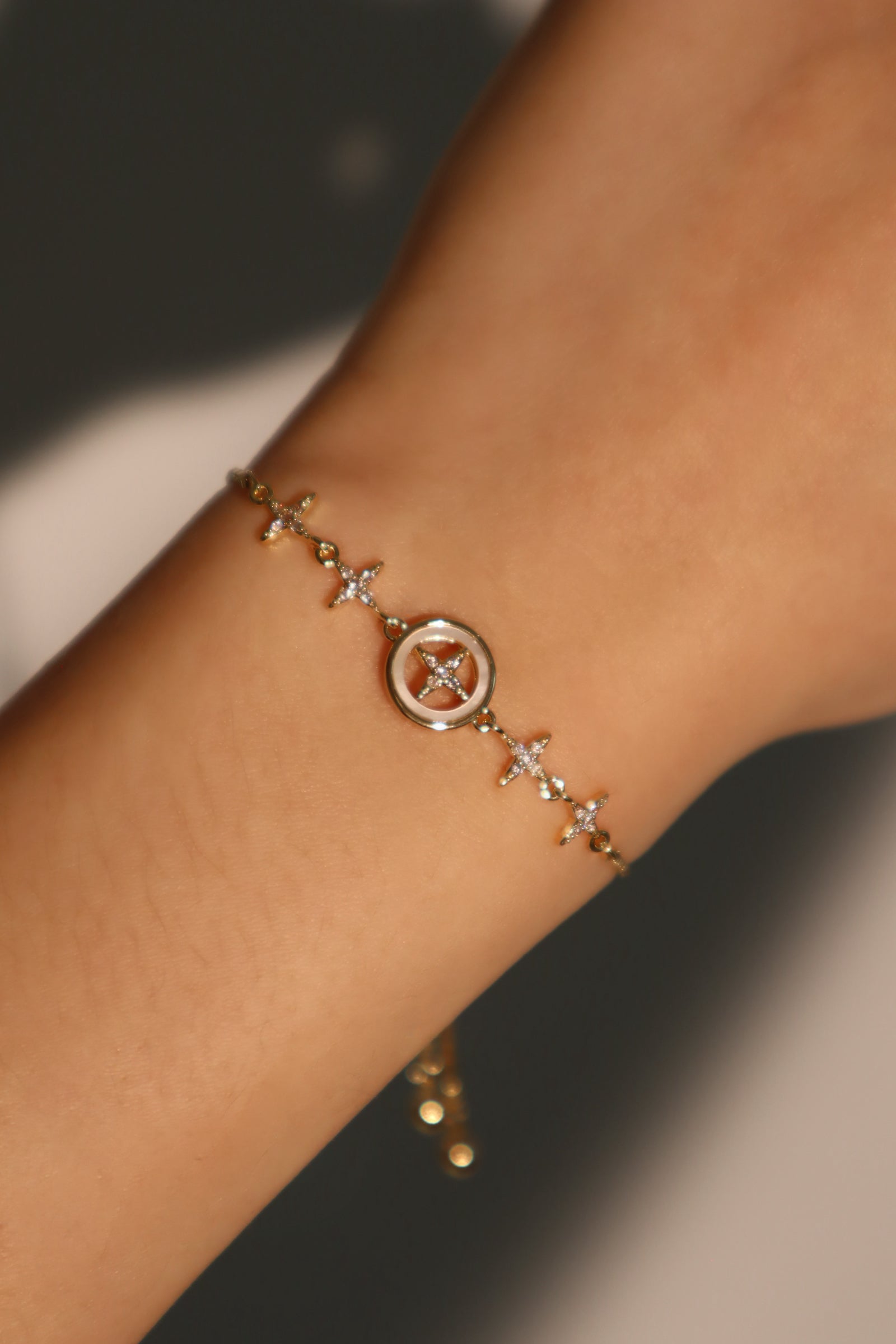14K Real Gold Plated Diamond Pole Star Bracelet