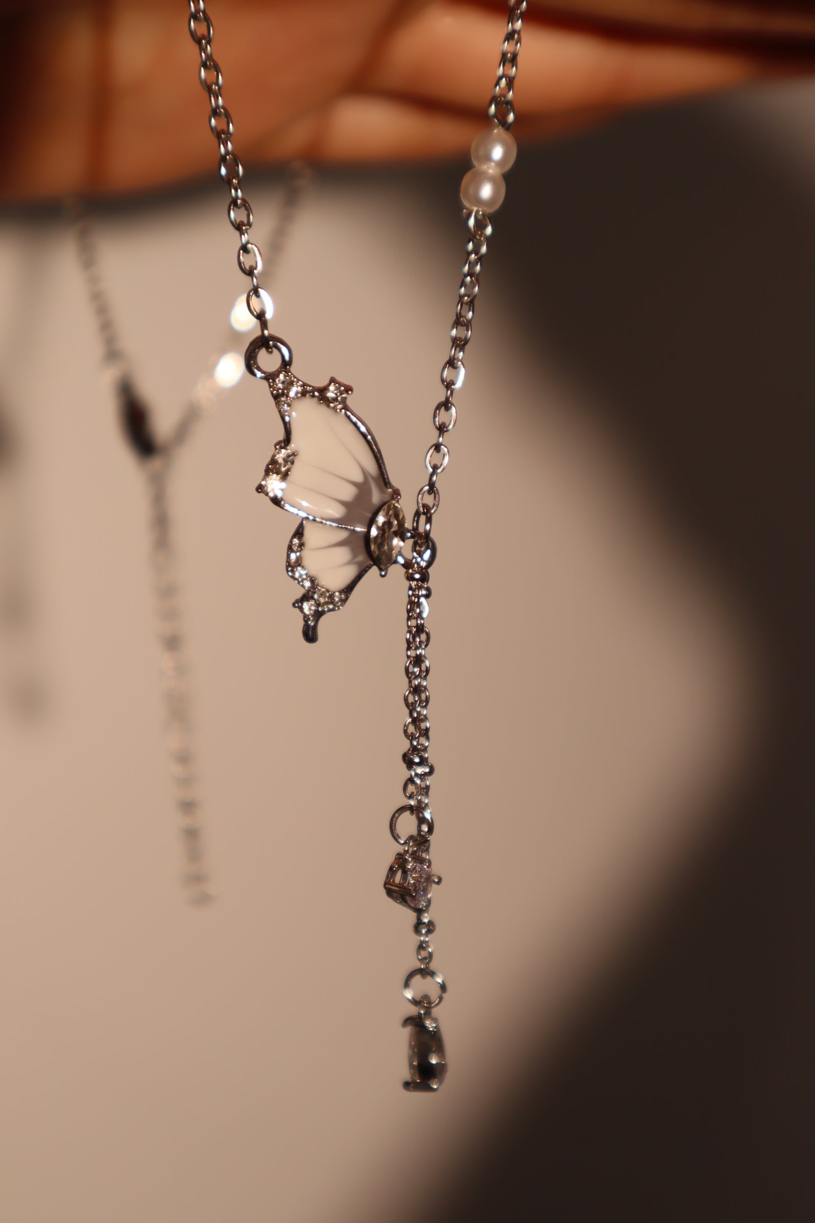 Diamond Butterfly Pearls Necklace