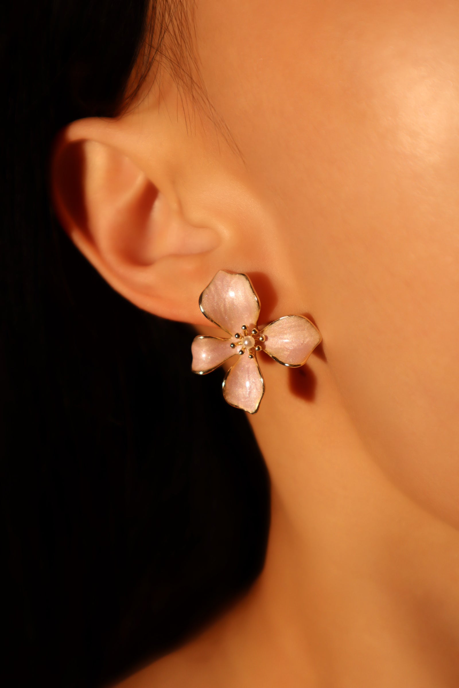 14K Real Gold Plated Enamel Flower Earrings