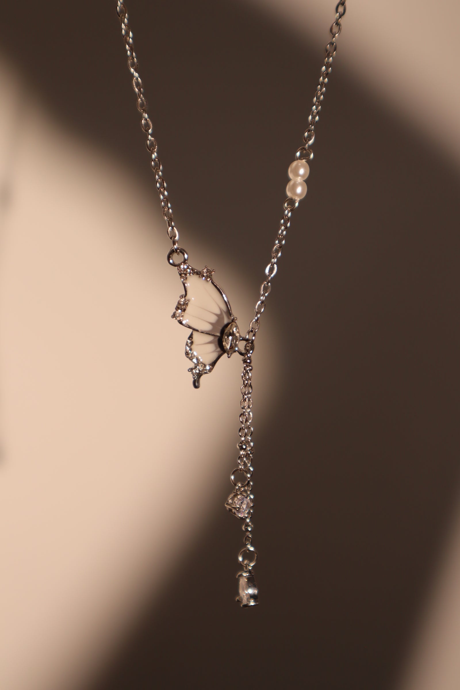 Diamond Butterfly Pearls Necklace