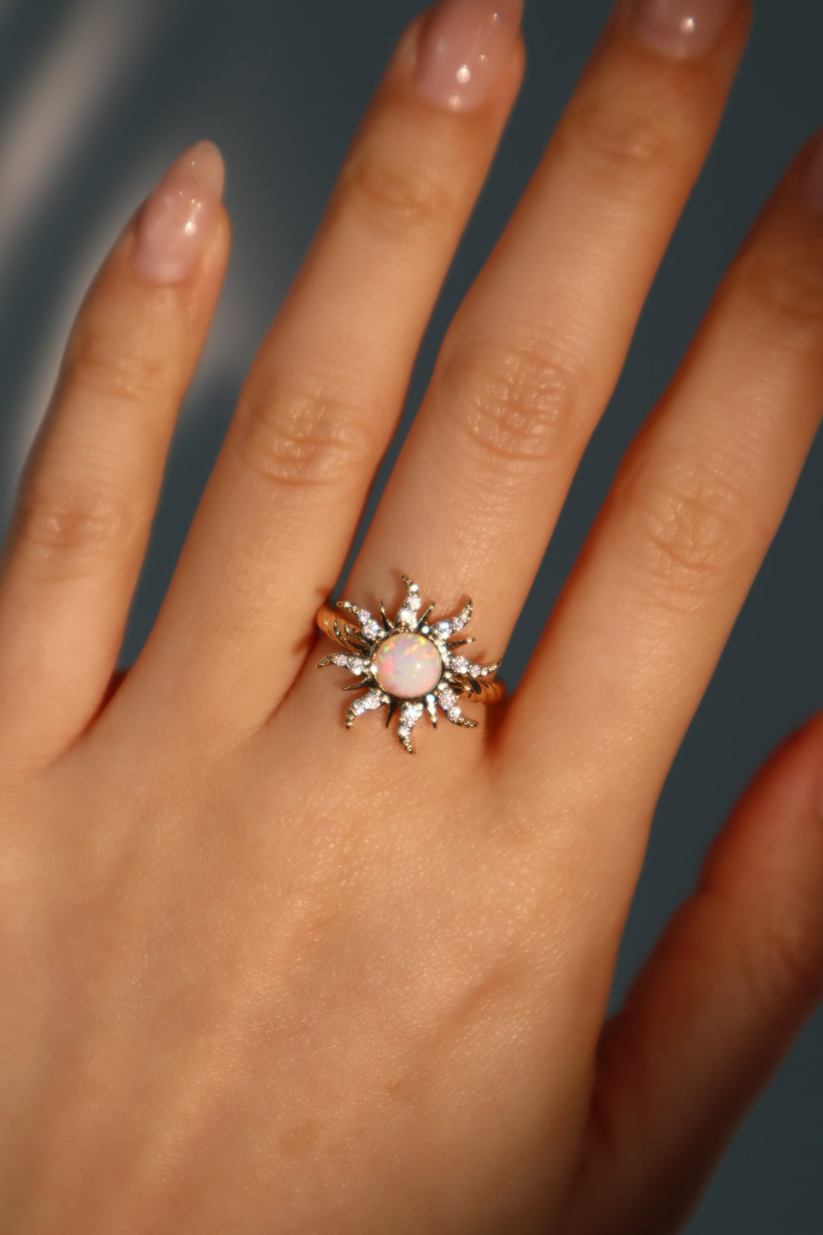 14K Real Gold Plated White Opal Sun Ring