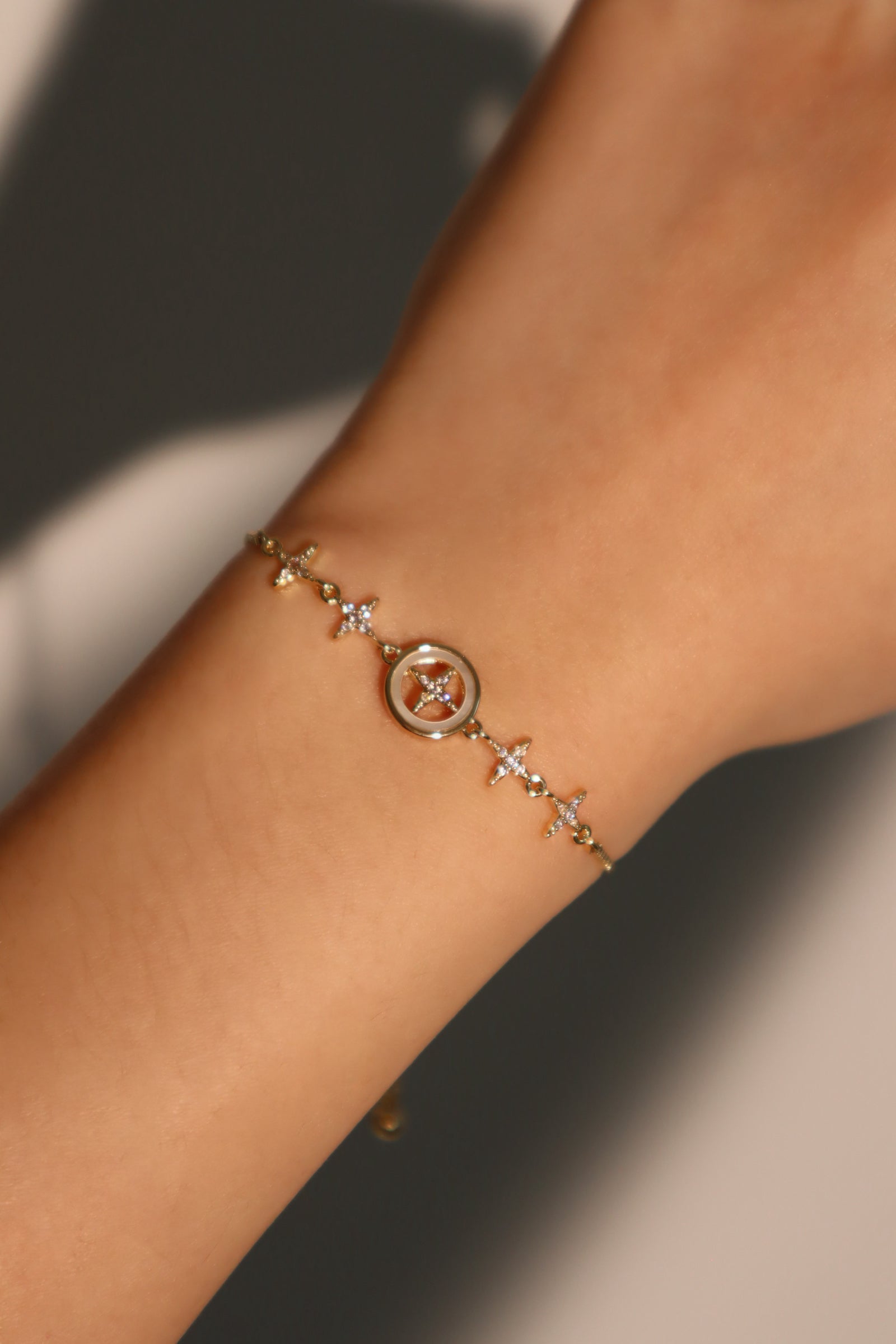 14K Real Gold Plated Diamond Pole Star Bracelet