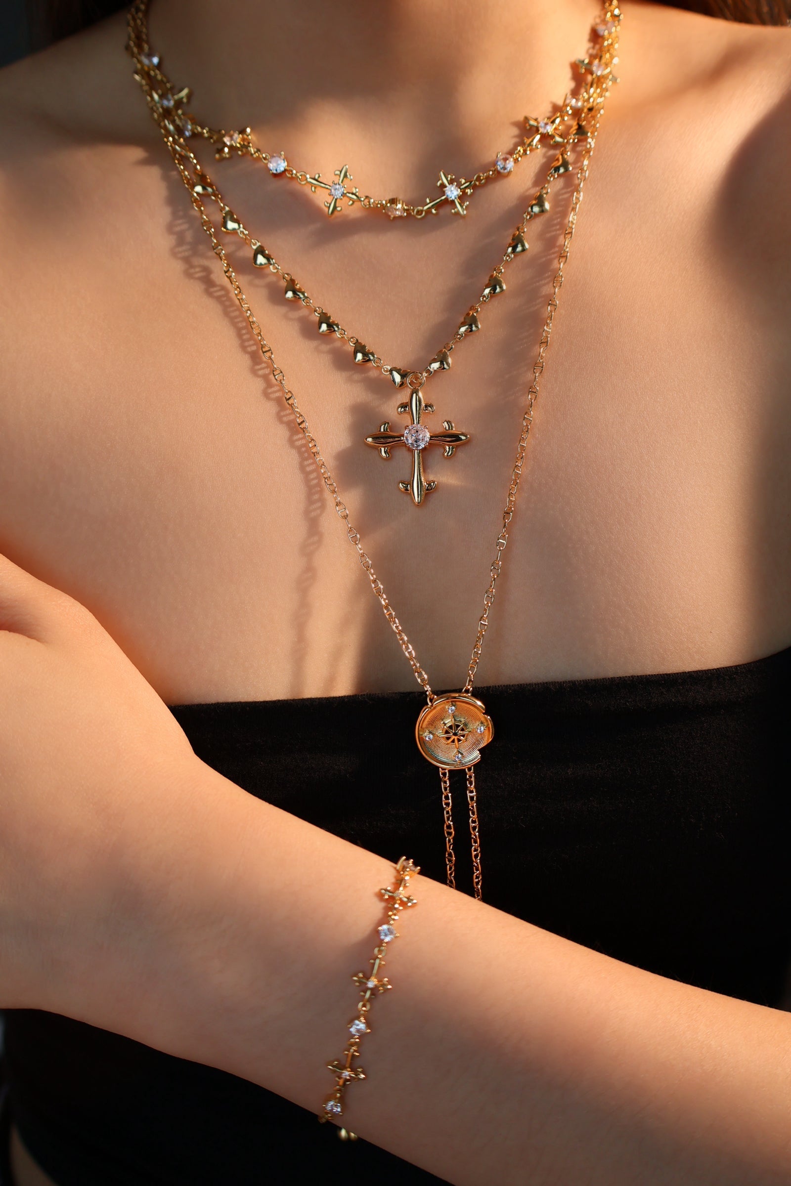 Multi Diamond Cross Bracelet