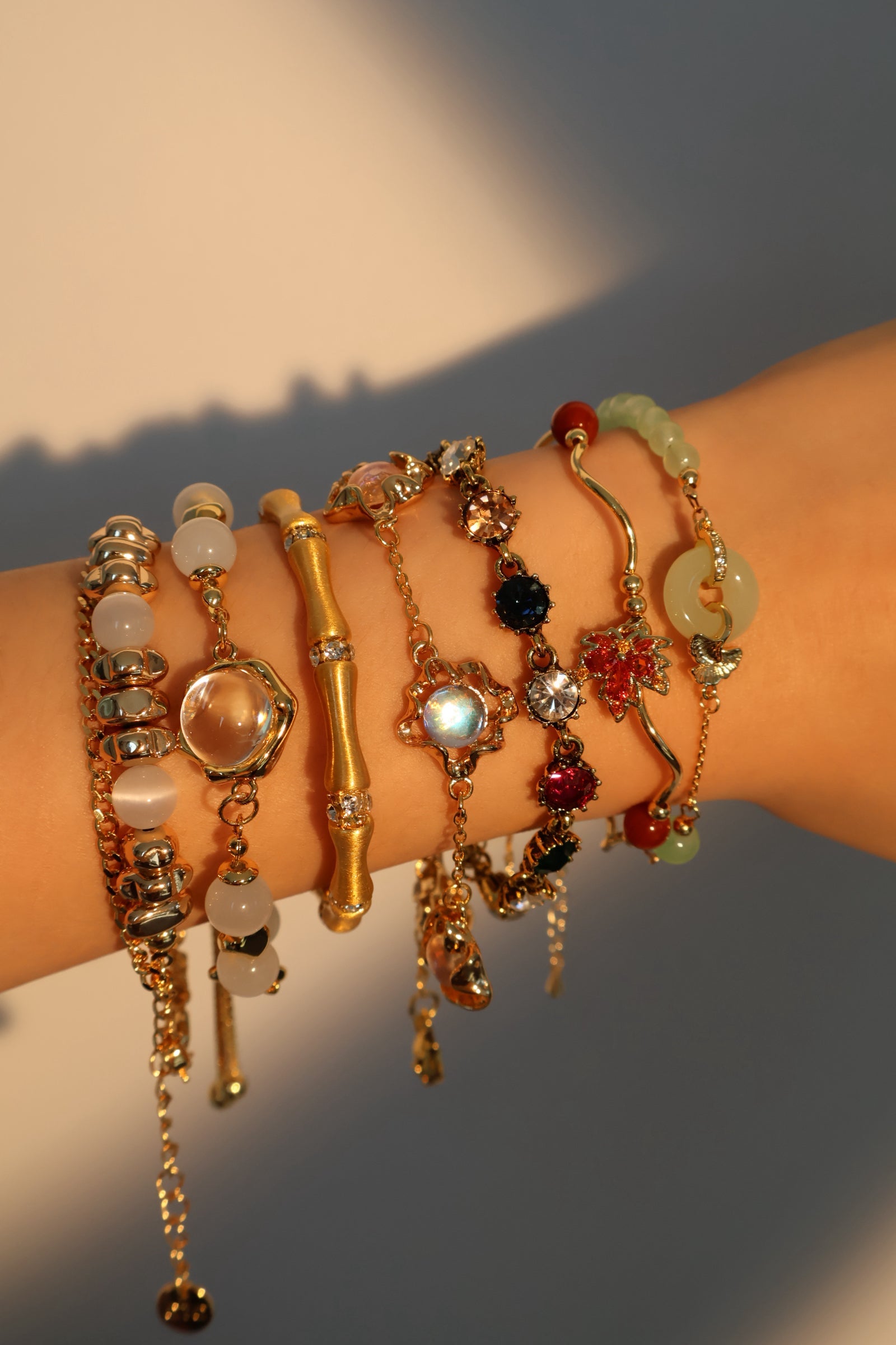 14K Real Gold Plated Jade Ginkgo Bracelet