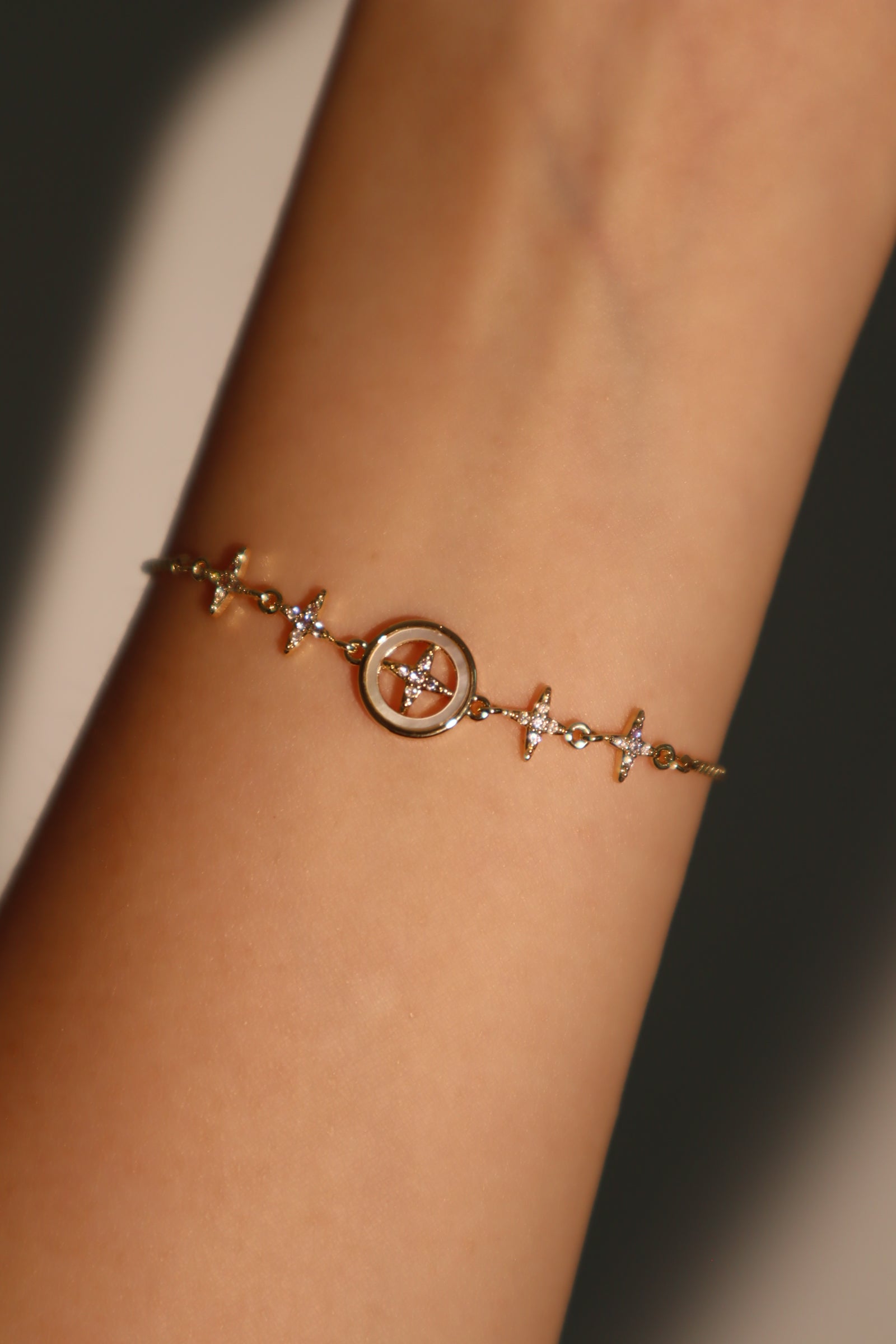 14K Real Gold Plated Diamond Pole Star Bracelet