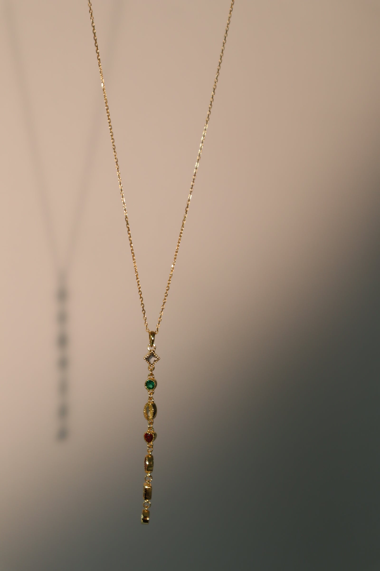 18K Gold Vermeil Color Gem Chain Necklace