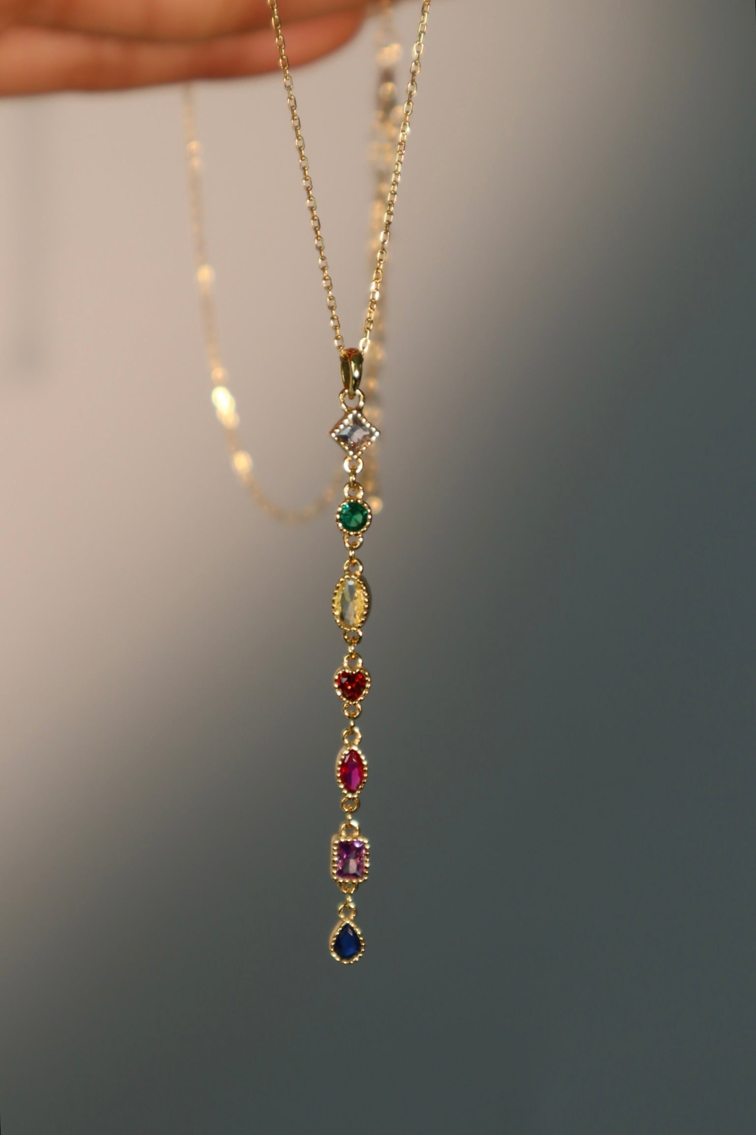 18K Gold Vermeil Color Gem Chain Necklace