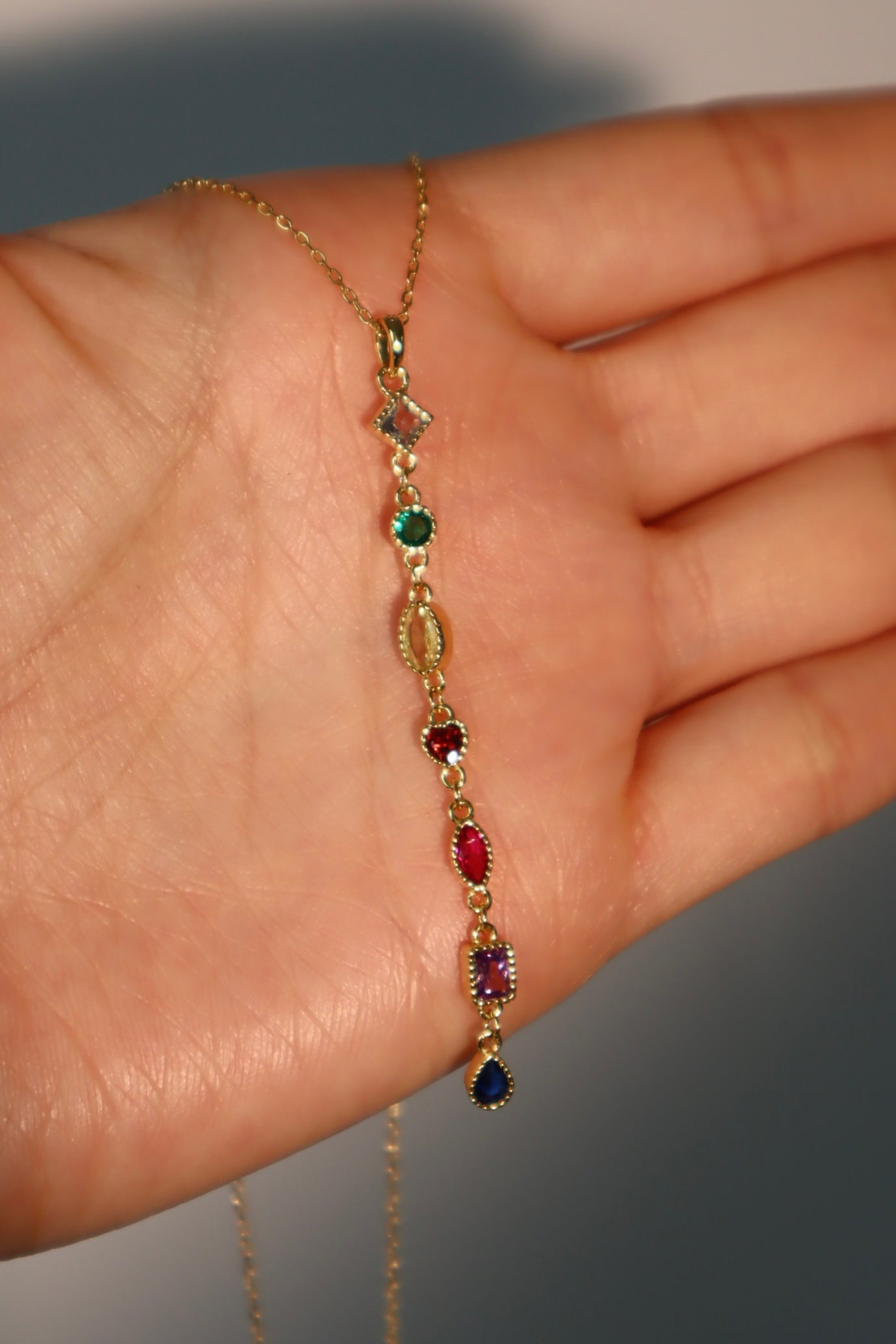 18K Gold Vermeil Color Gem Chain Necklace