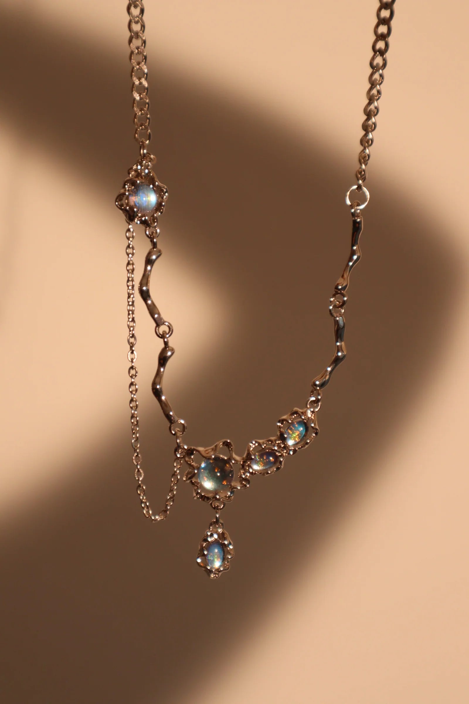 Deep Blue Moonstone Dangle Necklace
