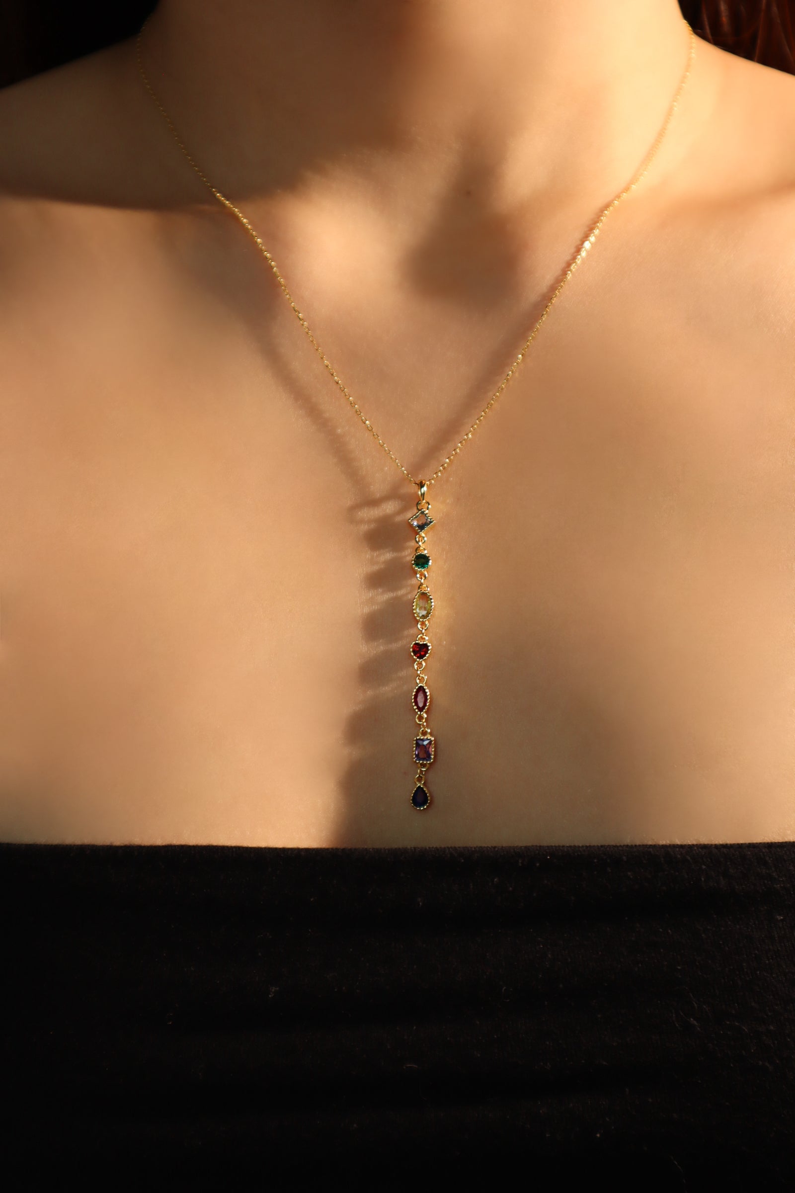 18K Gold Vermeil Color Gem Chain Necklace