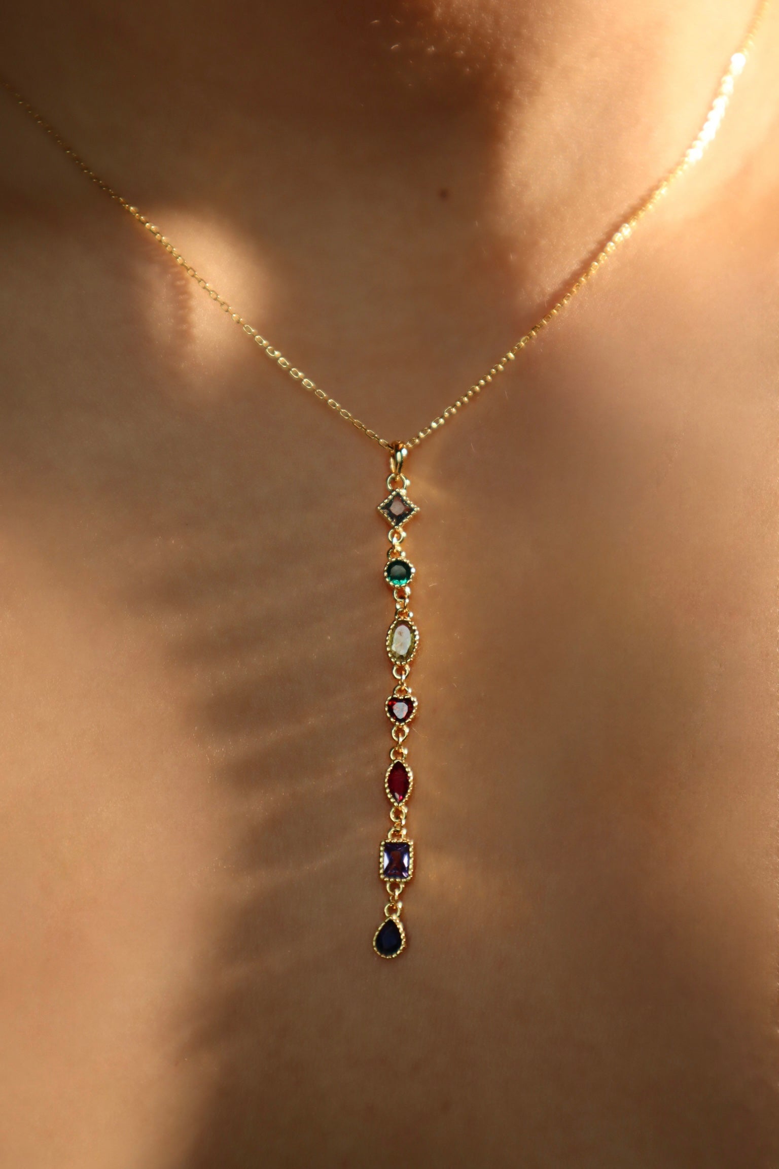 18K Gold Vermeil Color Gem Chain Necklace