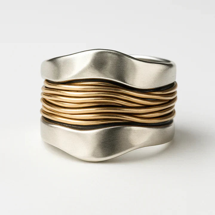Silver Golden Threads Ring