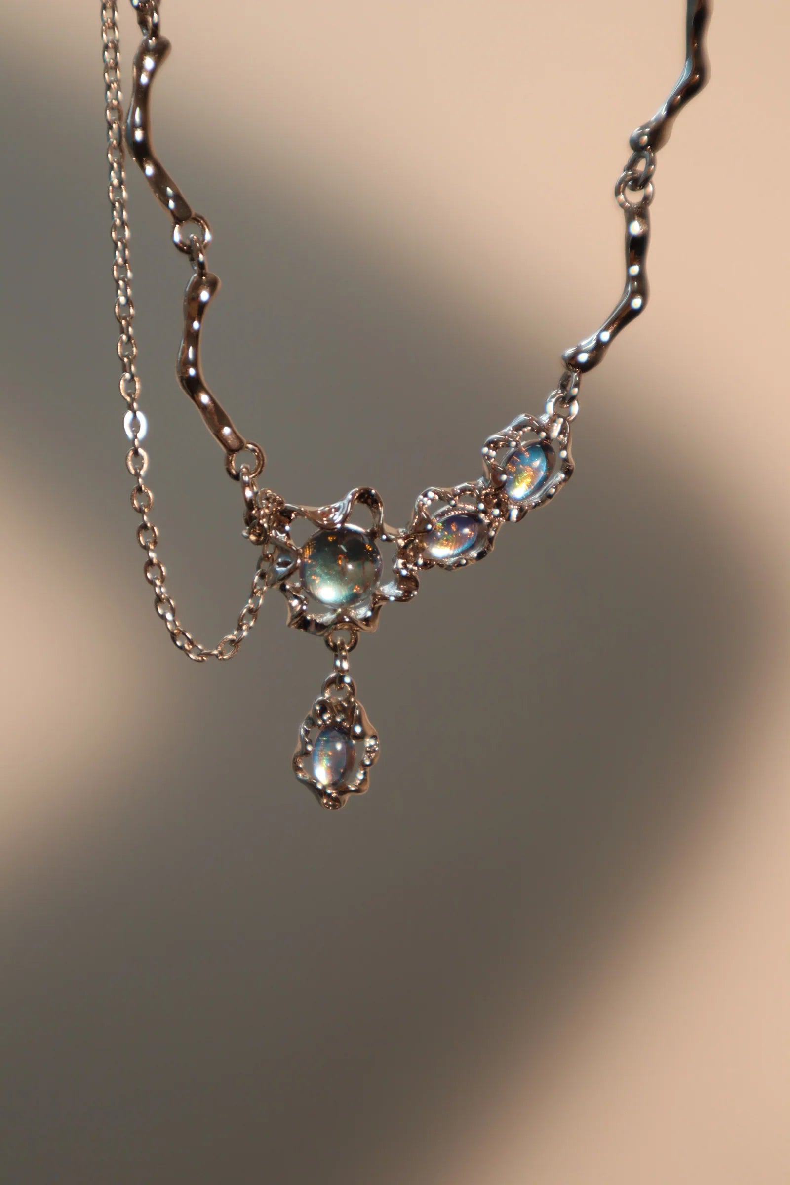 Deep Blue Moonstone Dangle Necklace