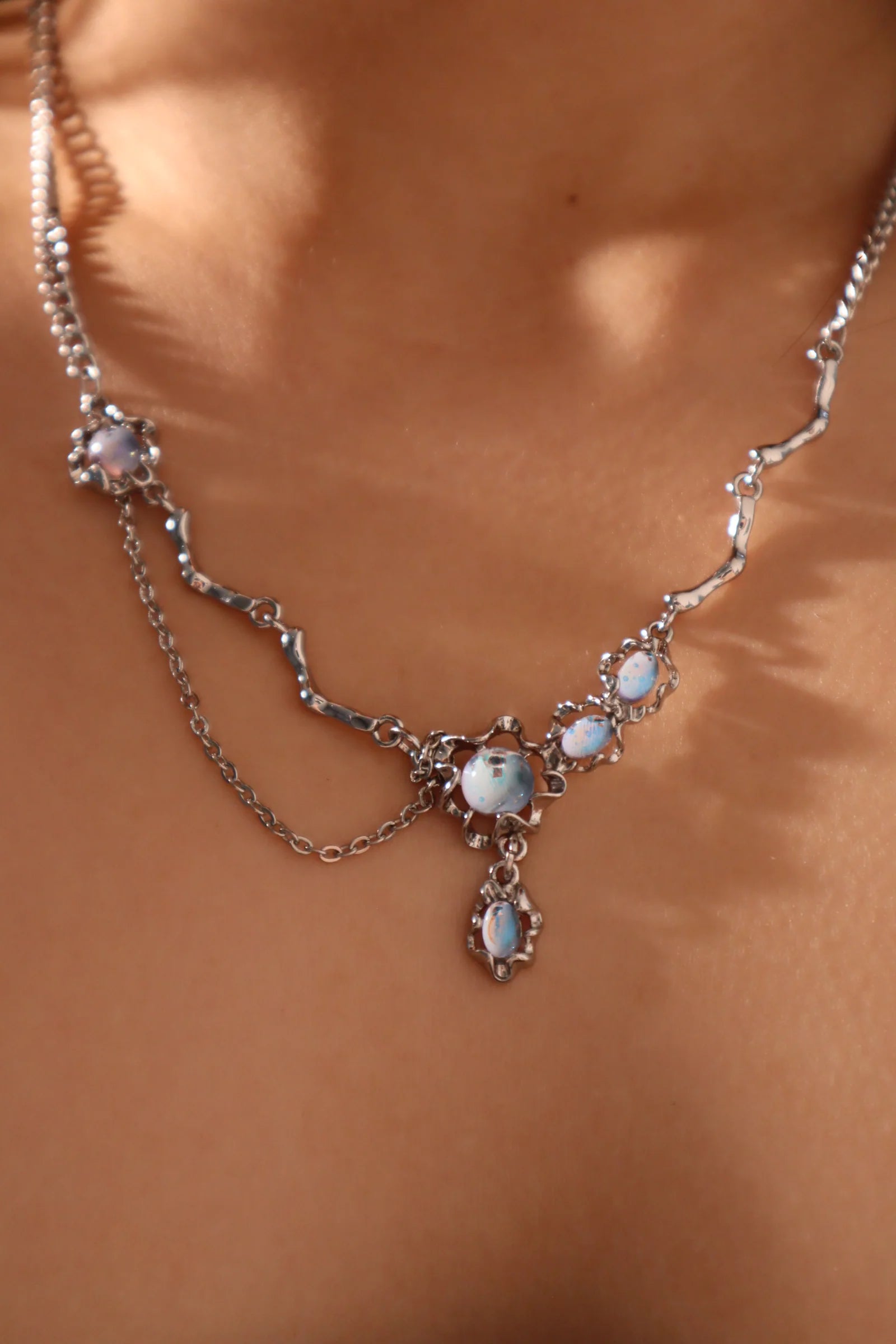 Deep Blue Moonstone Dangle Necklace