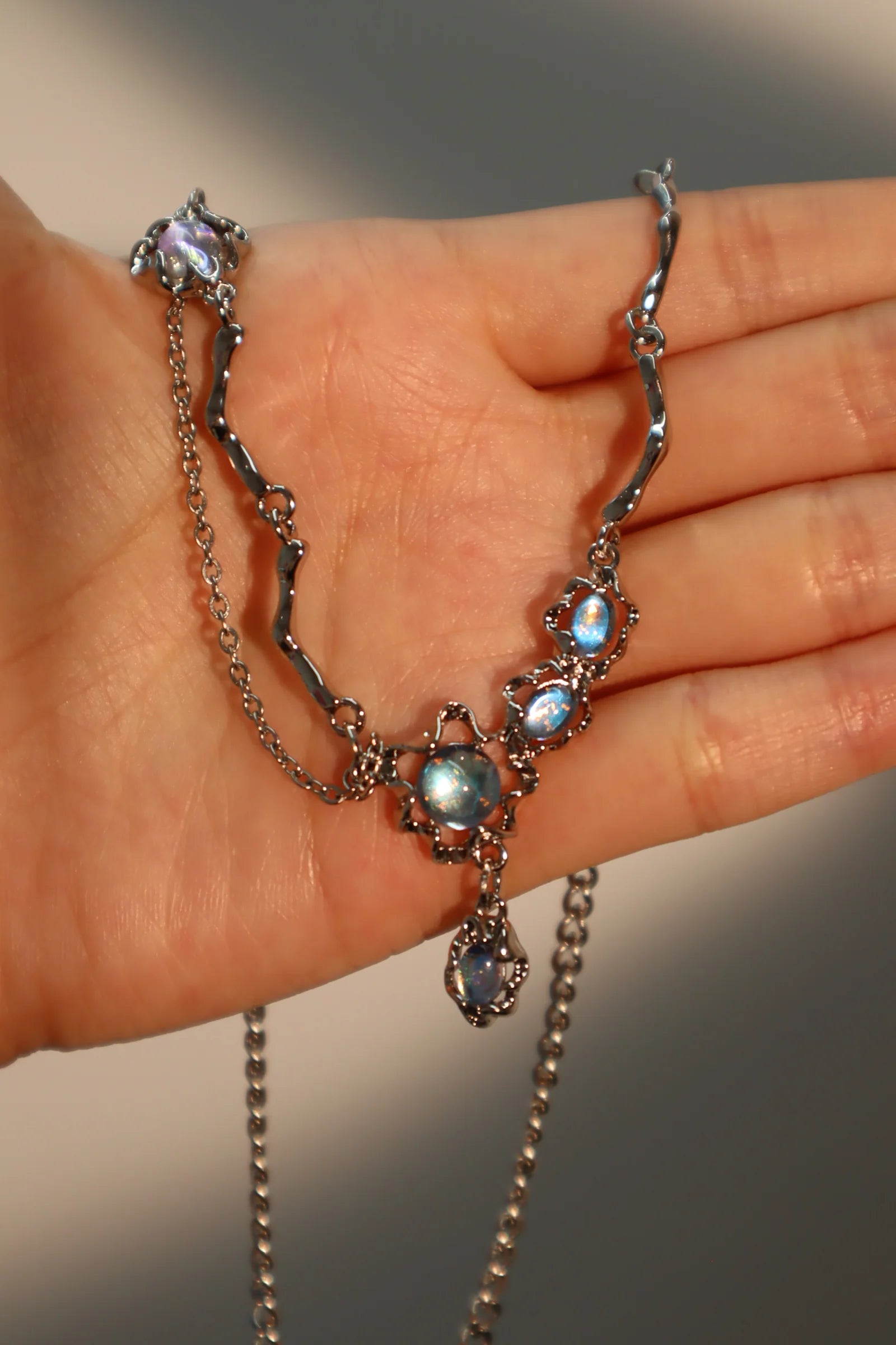 Deep Blue Moonstone Dangle Necklace