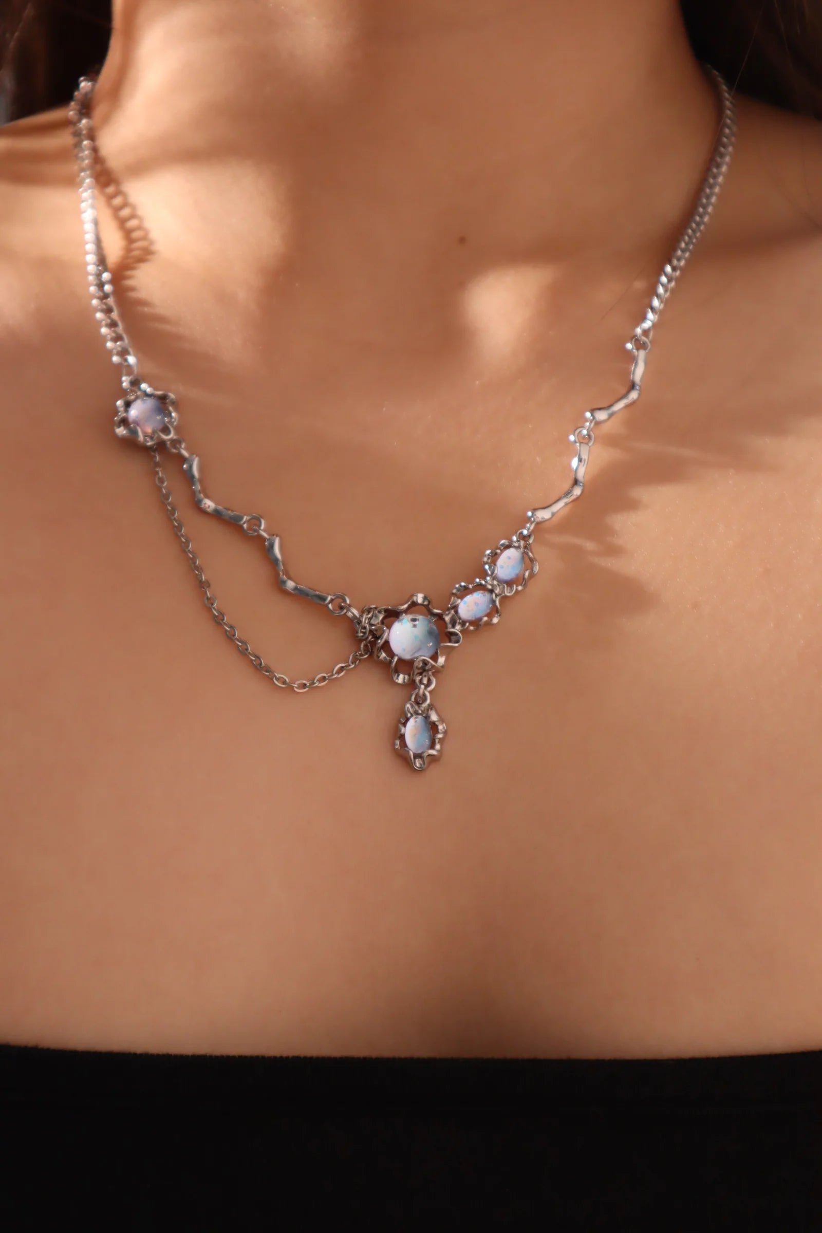 Deep Blue Moonstone Dangle Necklace