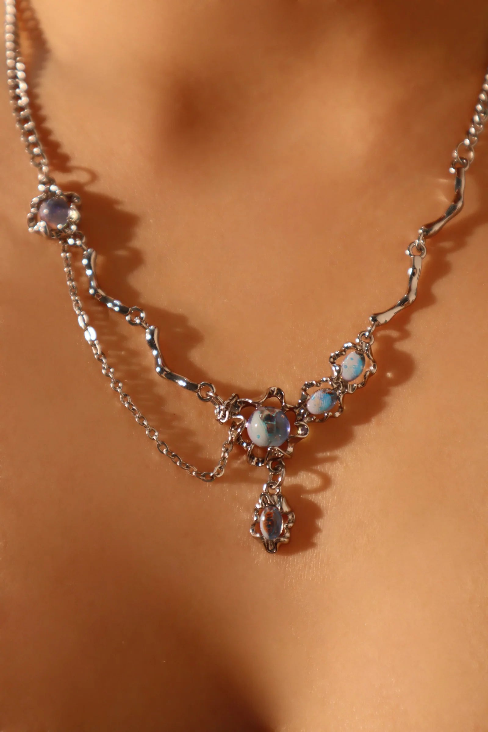 Deep Blue Moonstone Dangle Necklace
